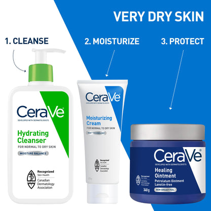 CeraVe Healing Ointment, Moisturizing Petrolatum Skin Protectant for Dry Skin with Hyaluronic Acid and Ceramides, Multi-Purpose Face, Body & Lip Balm, Lanolin-Free & Fragrance-Free, 340g - Available at All In One Marketplace Canada