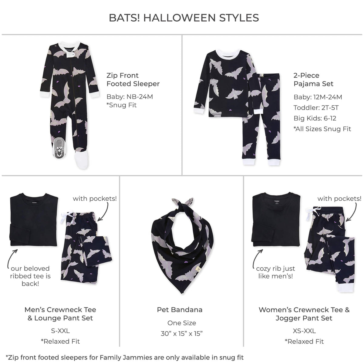 Burt's Bees Baby and Family Matching Holiday Organic Cotton Pajamas, Halloween Bats, 12 Months