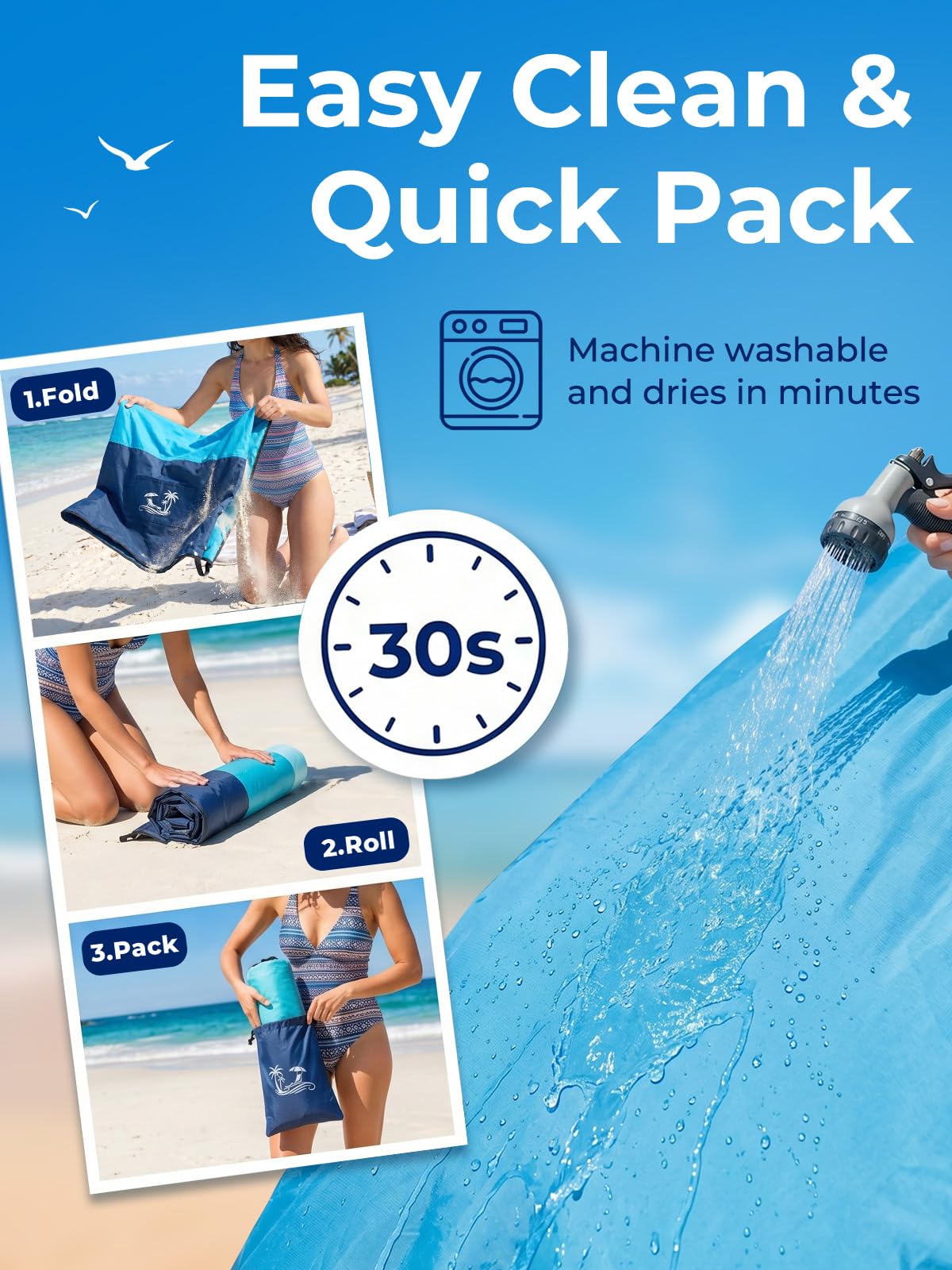 SOLNERY Large Beach Blanket Sand Proof Water Resistant, Beach Mat Sand Free Waterproof, Windproof, Stylish & Skin-Friendly, 8.2 x 6.8 ft, Fits 1–8 People, for Seaside, Picnic & Outdoor(Ocean Blue)