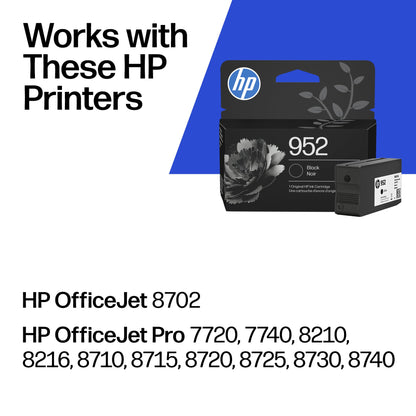 Original HP 952 Black Ink Cartridge | Works with HP OfficeJet 8702, HP OfficeJet Pro 7720, 7740, 8210, 8710, 8720, 8730, 8740 Series | Eligible for Instant Ink | F6U15AN 🍁 All In One Marketplace Canada