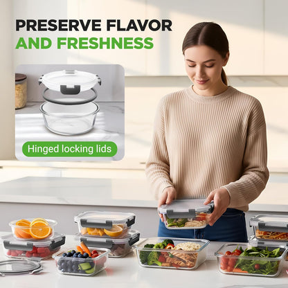 NutriChef 24-Pc Glass Food Storage Containers, Airtight Leakproof Lids