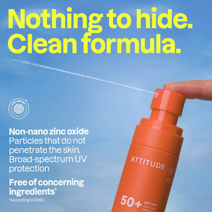 ATTITUDE Mineral Sunscreen Lightweight Lotion SPF 50, Broad Spectrum Zinc Oxide, EWG Verified, Non-Nano, Water-Resistant 80 Minutes, Non-Greasy for Face & Body, Vegan, Tropical Coco Scent, 80 grams