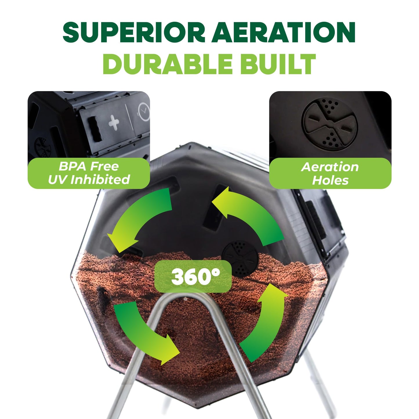 FCMP Outdoor IM4000 Dual Chamber Tumbling Composter Canadian-Made, 100% Recycled Resin - Outdoor Rotating Compost Tumbler Bin for Garden, Kitchen, and Yard Waste, Black (37 Gallon) FCMP Outdoor