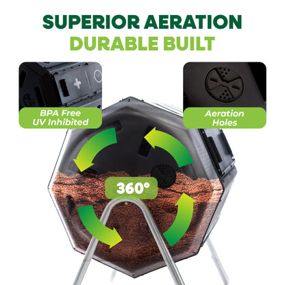 FCMP Outdoor IM4000 Dual Chamber Tumbling Composter Canadian-Made, 100% Recycled Resin - Outdoor Rotating Compost Tumbler Bin for Garden, Kitchen, and Yard Waste, Black (37 Gallon) FCMP Outdoor