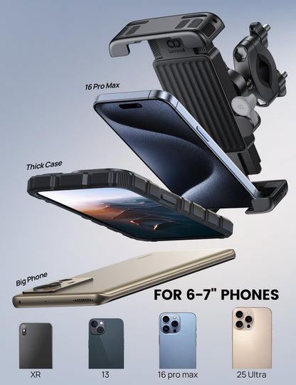 Lamicall Bike Motorcycle Phone Mount - [1s Quick Lock] Bike Phone Holder Clip, [Stable Handlebar Clamp] Bicycle Scooter Handlebar Clamp for iPhone 16 17 Pro Max Plus Air, S26 Ultra All Large