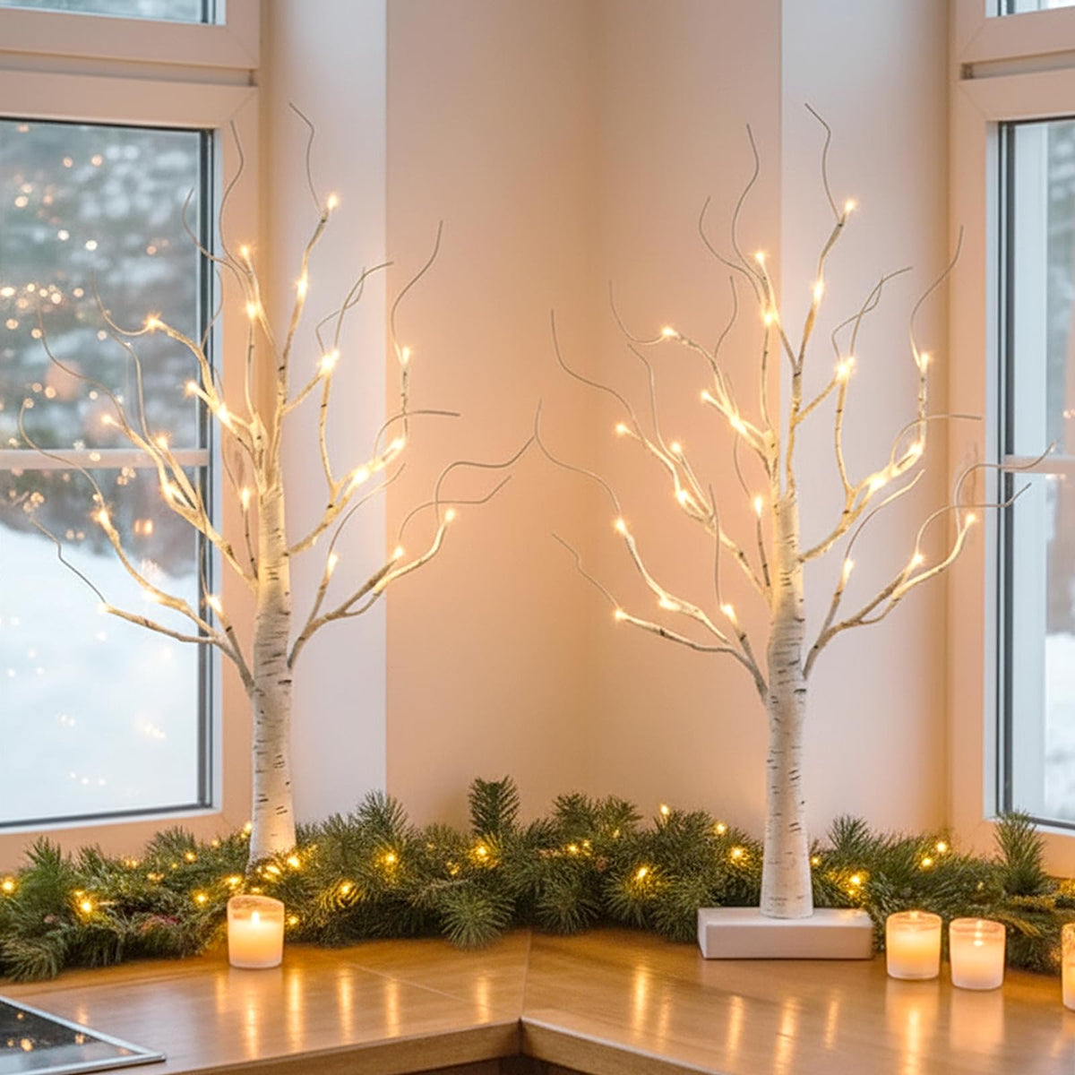 PEIDUO Birch Tree for Christmas Decorations with Timer, Lighted Birch Tree Prelit Fall Decor with 24 LED Warm White Lights, Artificial Tree Lights for Indoor Tabletop Christmas Home Decor (2PK) 🍁 All In One Marketplace Canada