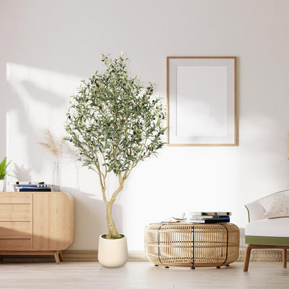 Realead 6ft Artificial Olive Tree with Tall Exquisite Planter - Realistic Faux Olive Tree with Thick Trunk and Lifelike Fruits - Large Fake Olive Tree for Home Office Decor - Available at All In One Marketplace Canada