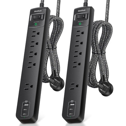2 Pack Power Bar Surge Protector - 5 Widely Spaced Outlets 3 USB Charging Ports(2 USB C), 1875W/15A with 6Ft Braided Extension Cord, Flat Plug, Overload Surge Protection, Wall Mount for Home Office - Available at All In One Marketplace Canada