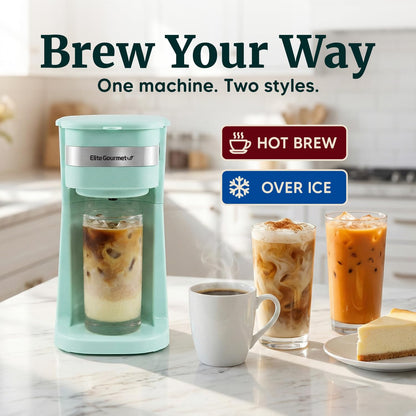 Elite Gourmet EHC113M Personal Single-Serve Compact Coffee Maker Brewer Includes 14Oz. Stainless Steel Interior Thermal Travel Mug, Compatible with Coffee Grounds, ReCaable Filter, Mint