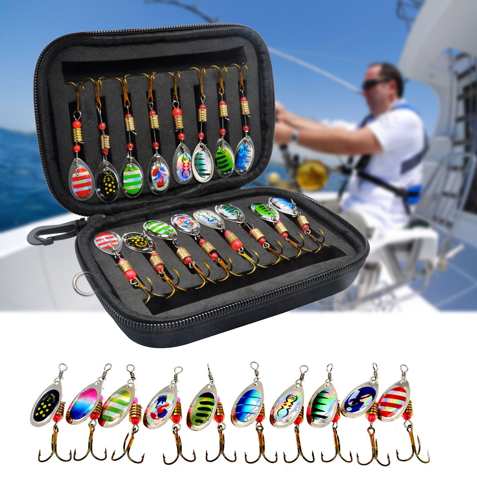 Vkinman 16 Pcs Fishing Lures Spinner Bait with Treble Hooks for Bass Trout Salmon Fishing Tackle Spinnerbait Spoons Metal Sequins Spinners Baits Fishing Bait for Freshwater Saltwater Fishing - Available at All In One Marketplace Canada