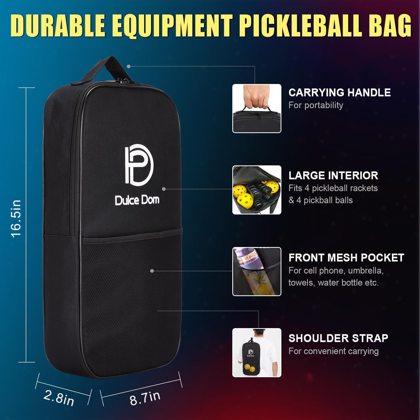 DULCE DOM Pickleball Paddles, USAPA Approved Lightweight Pickle-Ball Set with 4 Premium Balls and Bag, Perfect Raquette Gifts fo Women Men