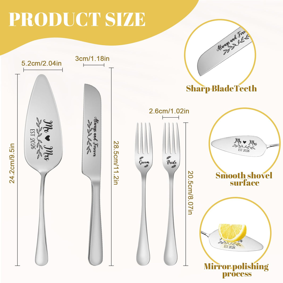 4Pcs Wedding Cake Knife and Server Set Engraved Stainless Steel Silver 2026 🍁 All In One Marketplace Canada
