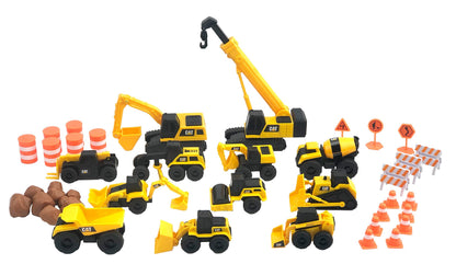 CAT Construction Toys, Little Machines Mega Set – 40+ Pieces with XL Crane & Excavator, 10 Mini Vehicles, Road Signs, Cones, Boulders & Barricades, Indoor/Outdoor STEM Toy for Kids Ages 3 + CAT
