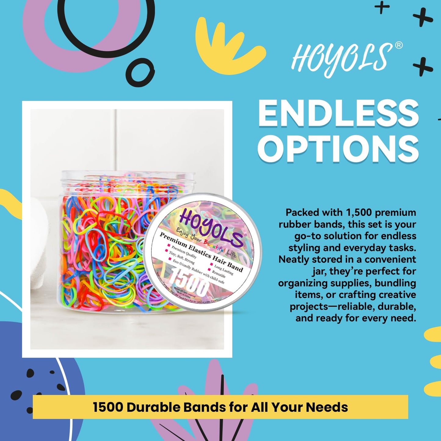 HOYOLS Baby Hair Ties Rubber Bands for Toddler Infants Kids Girls Thin Small Hair Elastics TPU 1500 Piece Pack - Available at All In One Marketplace Canada
