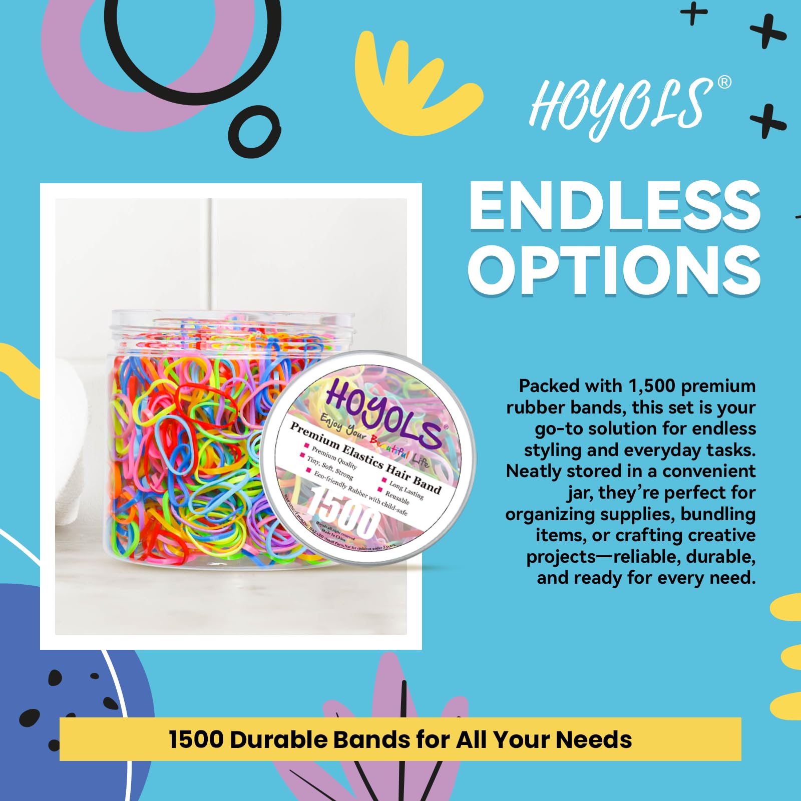 HOYOLS Baby Hair Ties Rubber Bands for Toddler Infants Kids Girls Thin Small Hair Elastics TPU 1500 Piece Pack - Available at All In One Marketplace Canada