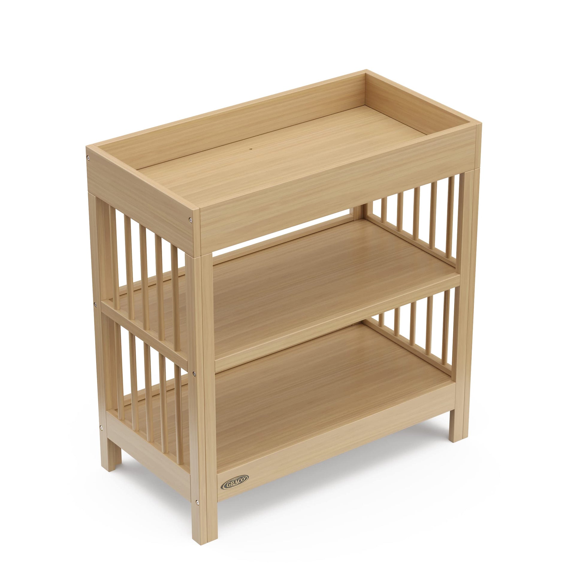 Graco Teddi Changing Table with Water-Resistant Changing Pad (Driftwood) - GREENGUARD Gold Certified, 2 Open Shelves, Includes Bonus Water-Resistant Changing Pad with Safety Strap Graco