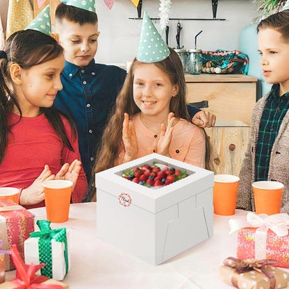 Savveffort 3 Set 10x10x8in Cake Boxes with Stickers,White Bakery Boxes with Window,Baking Box, Tall Cake Box, Suitable for Birthday, Party, Wedding, Banquet 🍁 All In One Marketplace Canada