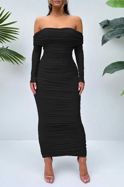 PRETTYGARDEN Women's Off the Shoulder Maxi Bodycon Dress Black,M 🍁 All In One Marketplace Canada