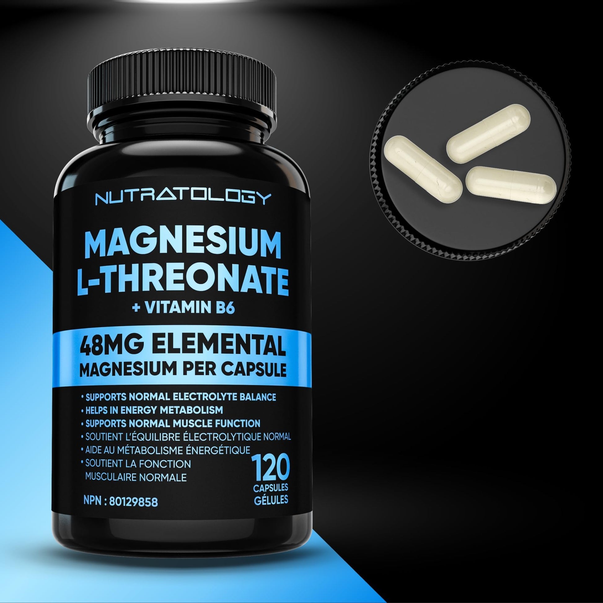 Nutratology® Magnesium L-Threonate + Vitamin B6 | Canadian-Made | Formulated To Help Support Heart & Muscle Function - Balances Electrolytes, Supports Energy Metabolism & Tissue Formation - 120 Count - Available at All In One Marketplace Canada