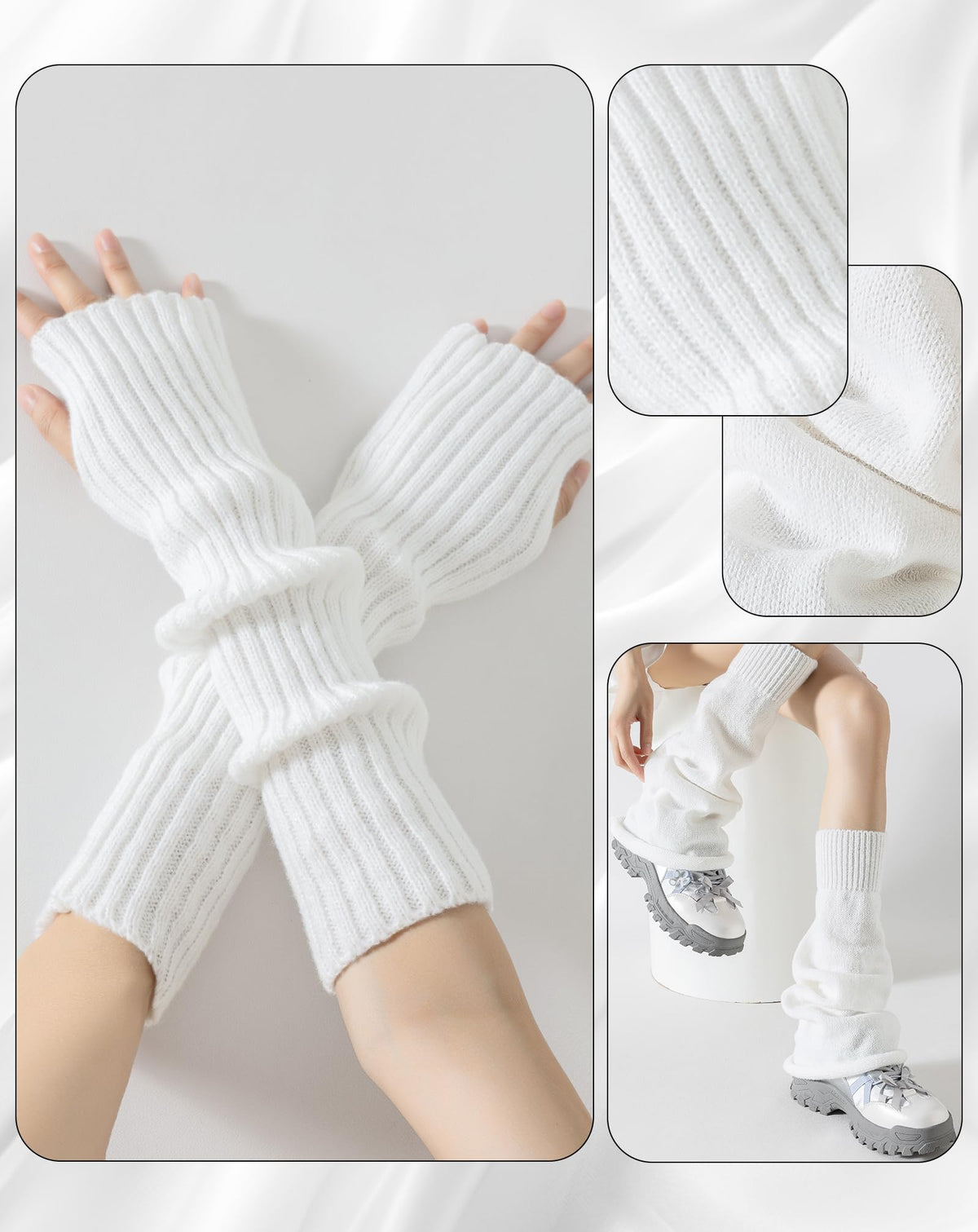 Yawlsow Leg Warmers for Women Y2k Knit Ruffle Leg Warmer Winter, Kawaii Cute Long Socks for Girls Goth Harajuku Accessories (1pack-White socks, One Size) 🍁 All In One Marketplace Canada