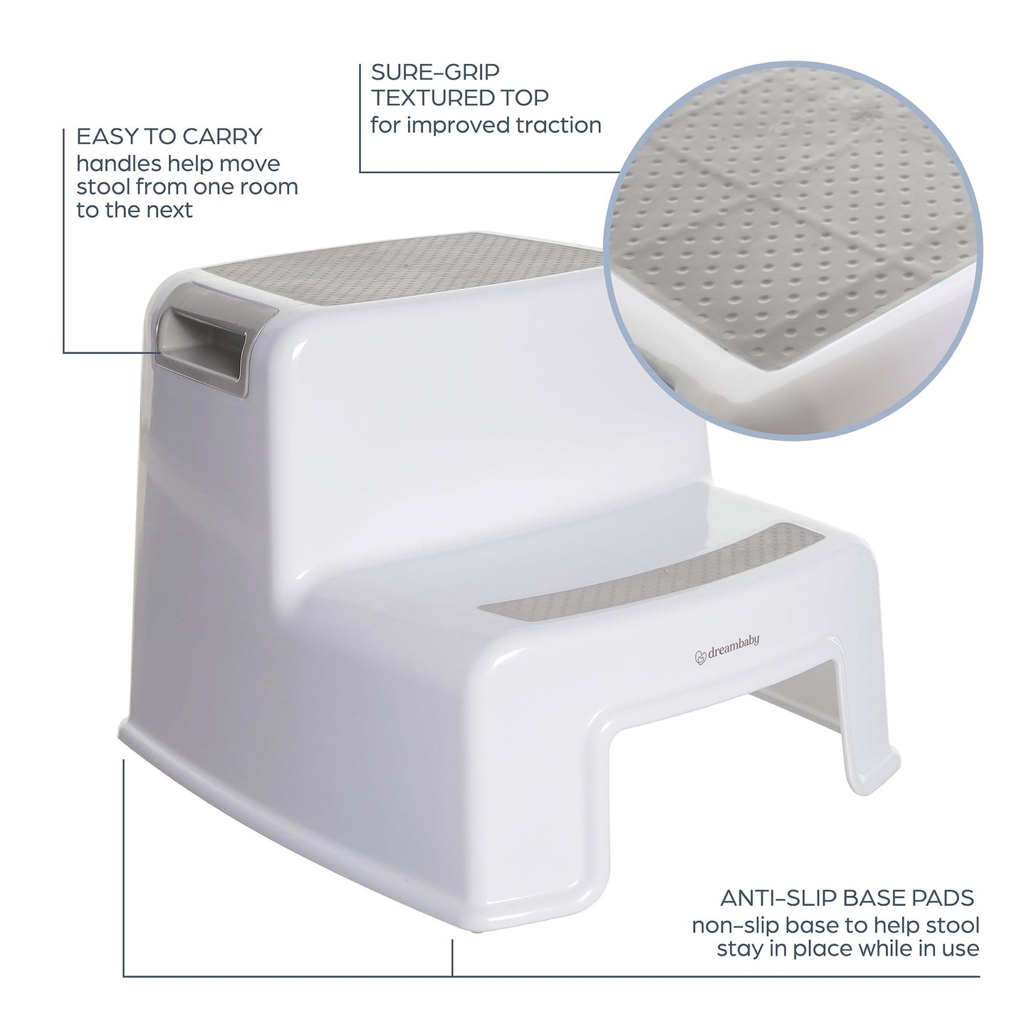 Dreambaby - 2 Up Toddler Step Stool With Non Slip Base, Kids Step Stool for Bathroom, Potty Training and Kitchen, Holds up to 175lbs - Grey & White