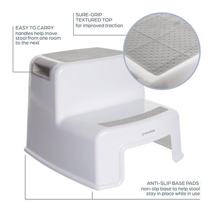 Dreambaby - 2 Up Toddler Step Stool With Non Slip Base, Kids Step Stool for Bathroom, Potty Training and Kitchen, Holds up to 175lbs - Grey & White