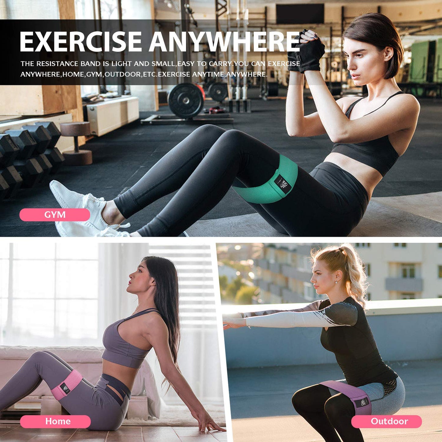 CFX Resistance Bands 3 Sets, Premium Exercise Loops with Non-Slip Design for Hips & Glutes, 3 Resistance Level Workout Booty Bands for Women and Men