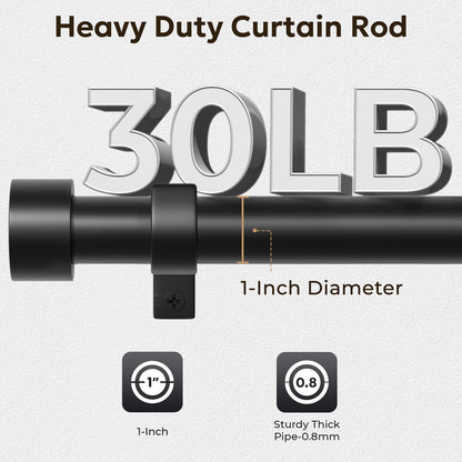 Zeerobee Curtain Rods for Windows 48 to 84, 1 Inch Black Heavy Duty Drapery Rods with Adjustable Length, Outdoor Modern Curtain Pole with Simple End Caps, 32"-86", Black