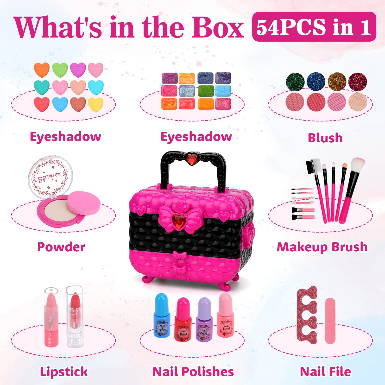 Teensymic Kids Makeup Kit for Girls, 54PCS Washable Makeup Toys, Age 3-13, Princess Theme, Girl Toys, Social Skill, Hand-Eye Coordination - Available at All In One Marketplace Canada
