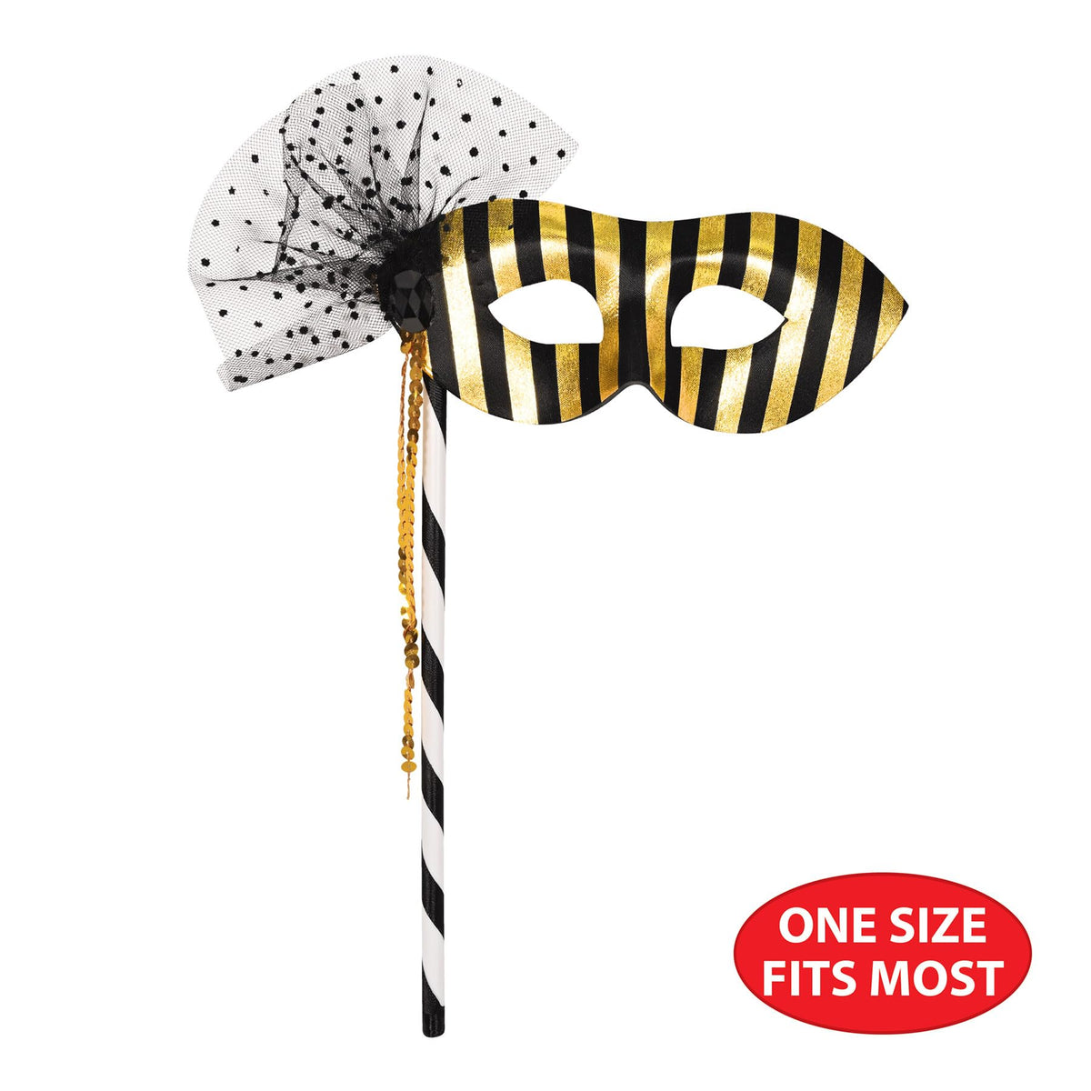 Beistle 3 Piece 12.5" x 8.25" Mardi Gras Party Masks with Sticks, Halloween Costume Accessories