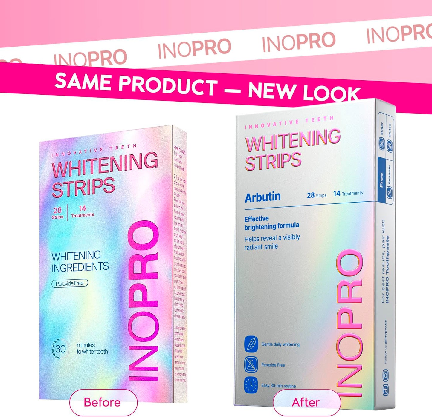 InoPro Teeth Whitening Strips 14 Treatments Kit - Sensitive Teeth Whitener, Peroxide Free, Enamel Safe Green White Strips, Deep Stains Removal - Instant Teeth Whitening Without The Harm (28 Strips) - Available at All In One Marketplace Canada