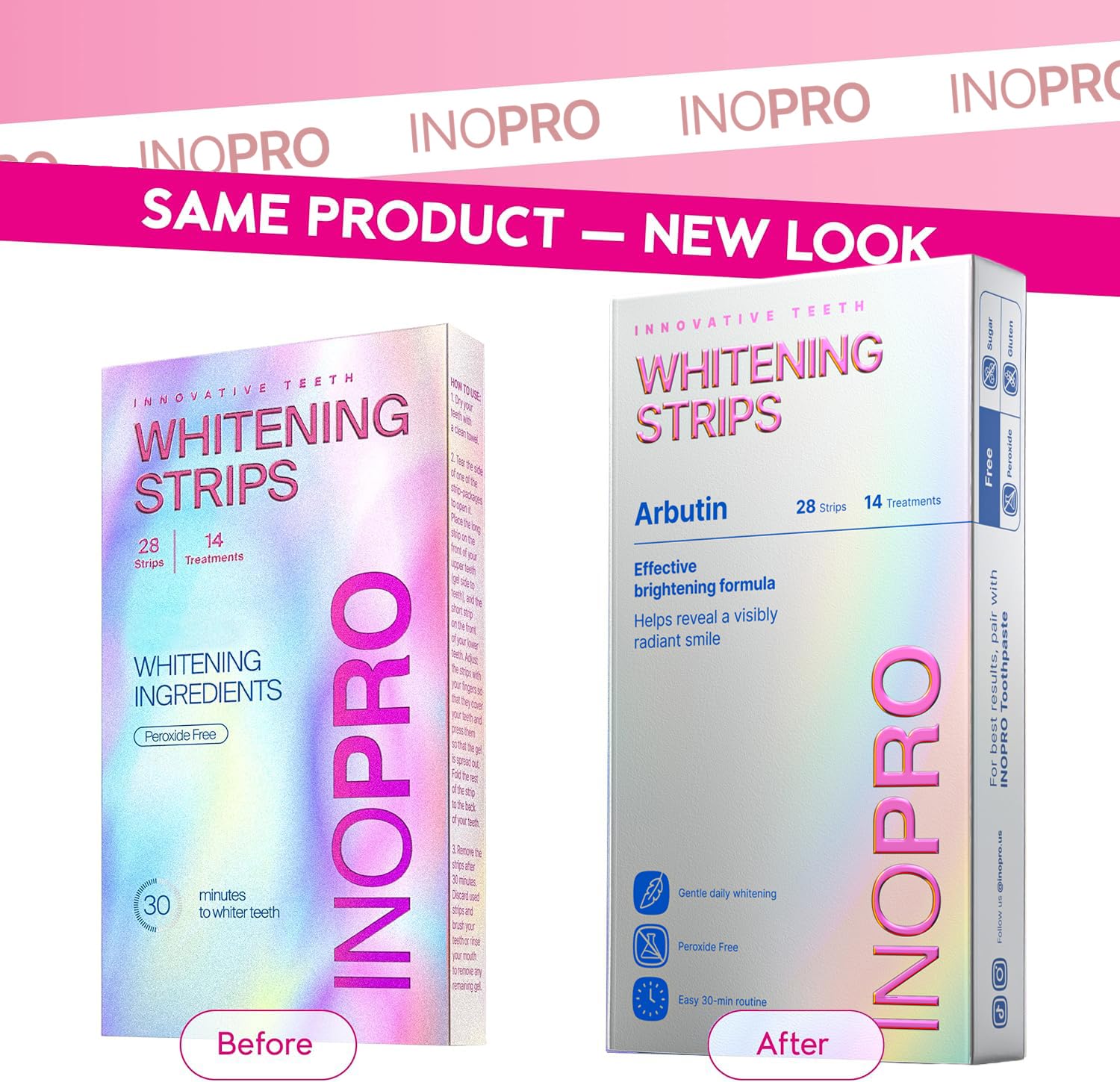 InoPro Teeth Whitening Strips 14 Treatments Kit - Sensitive Teeth Whitener, Peroxide Free, Enamel Safe Green White Strips, Deep Stains Removal - Instant Teeth Whitening Without The Harm (28 Strips) - Available at All In One Marketplace Canada