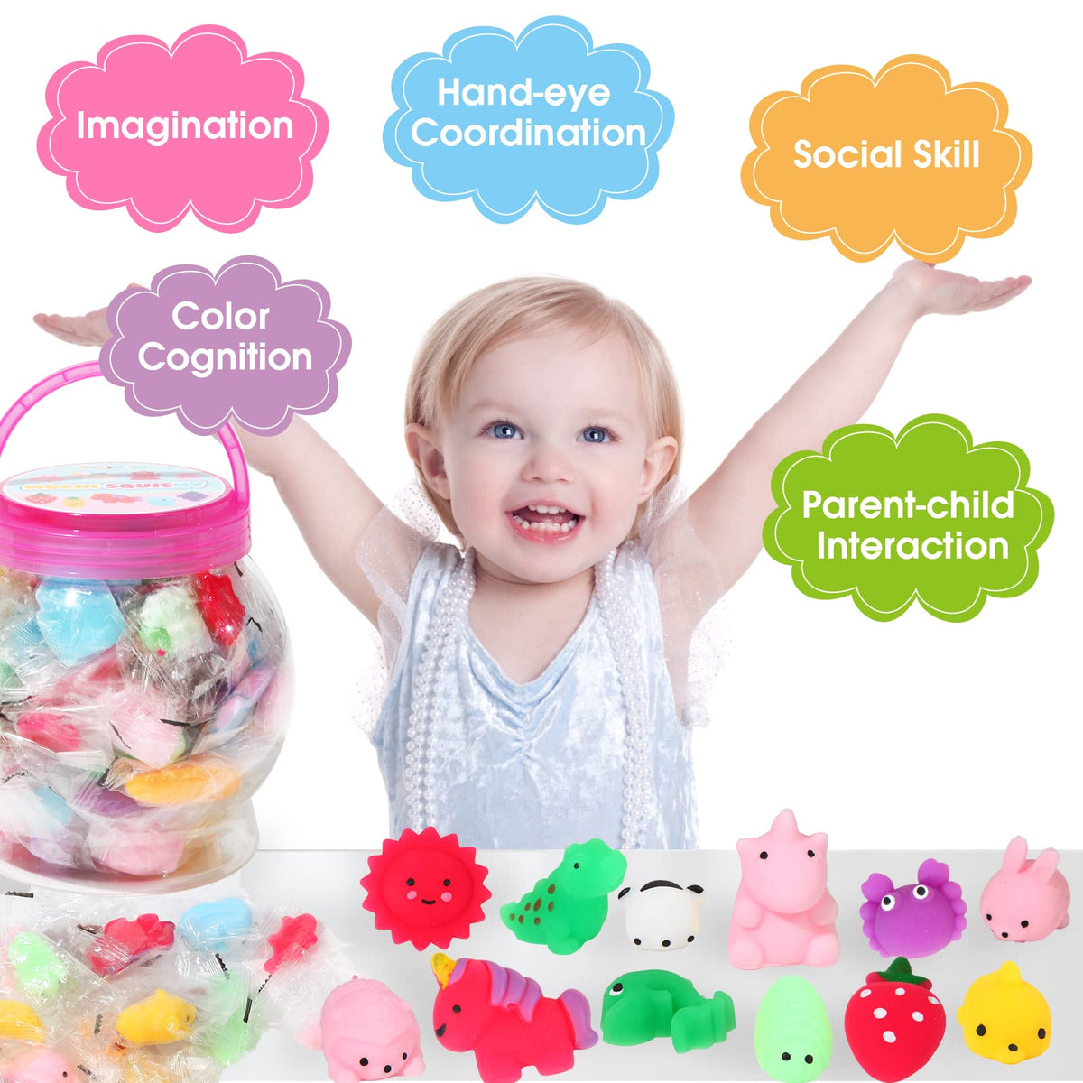 FUNNYB&G Kawaii Mochi Squishies Fidget Toy - 100 pcs Squishy Party Favors Kids Classroom Prize Birthday Goodie Bag Stuffers - Stress Relief Pack for Girls Boys Christmas Valentines Gift (Classic) 🍁 All In One Marketplace Canada