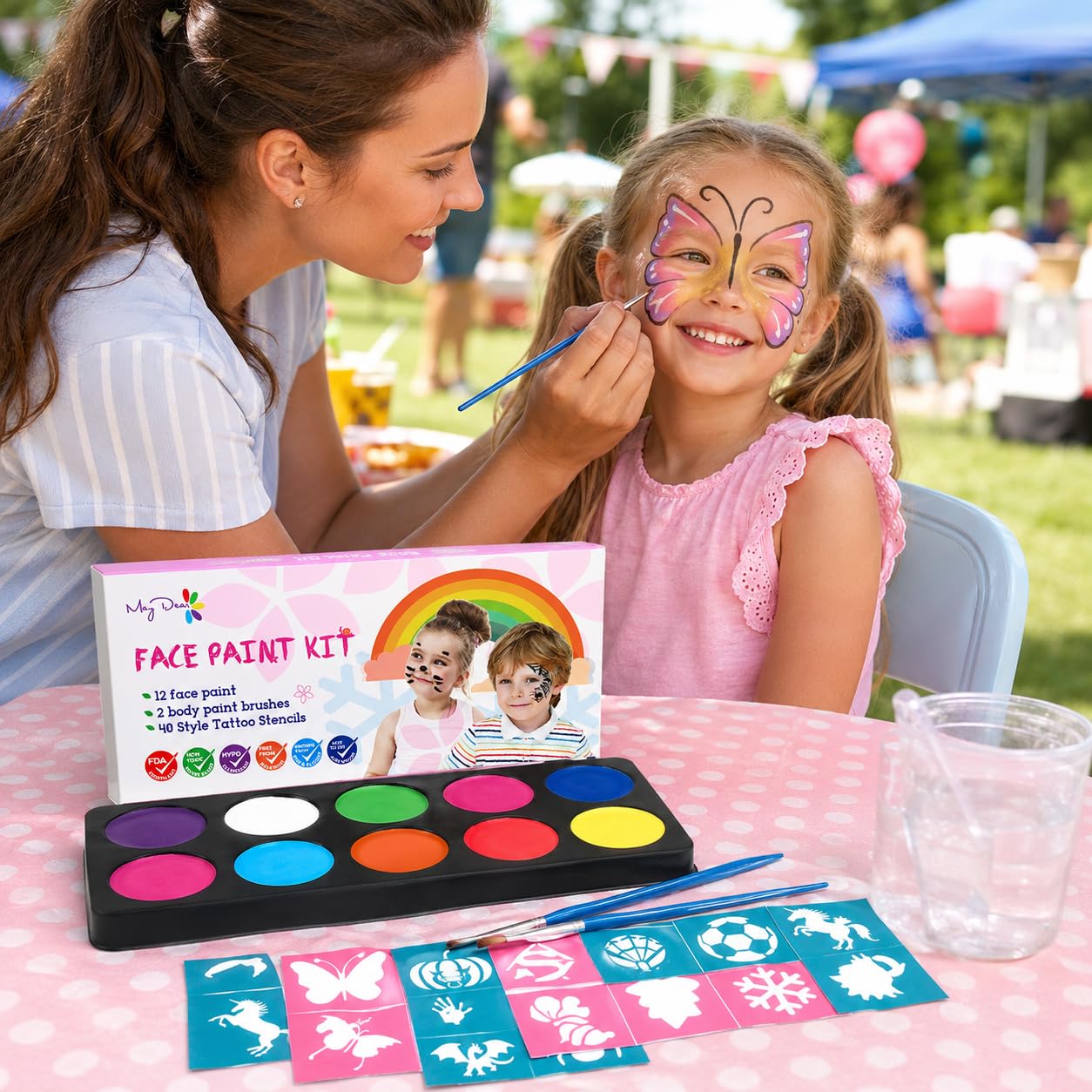 Maydear Face Painting Kit for Kids with 12 Colors Safe and Non-Toxic Large Water Based Face Paint (Matte) - Available at All In One Marketplace Canada