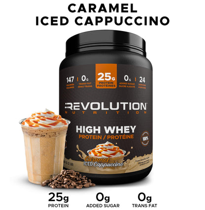 Revolution Nutrition High Whey Protein Powder 2LB - 25g Protein Per Serving, Gluten Free (Caramel Iced Cappuccino)