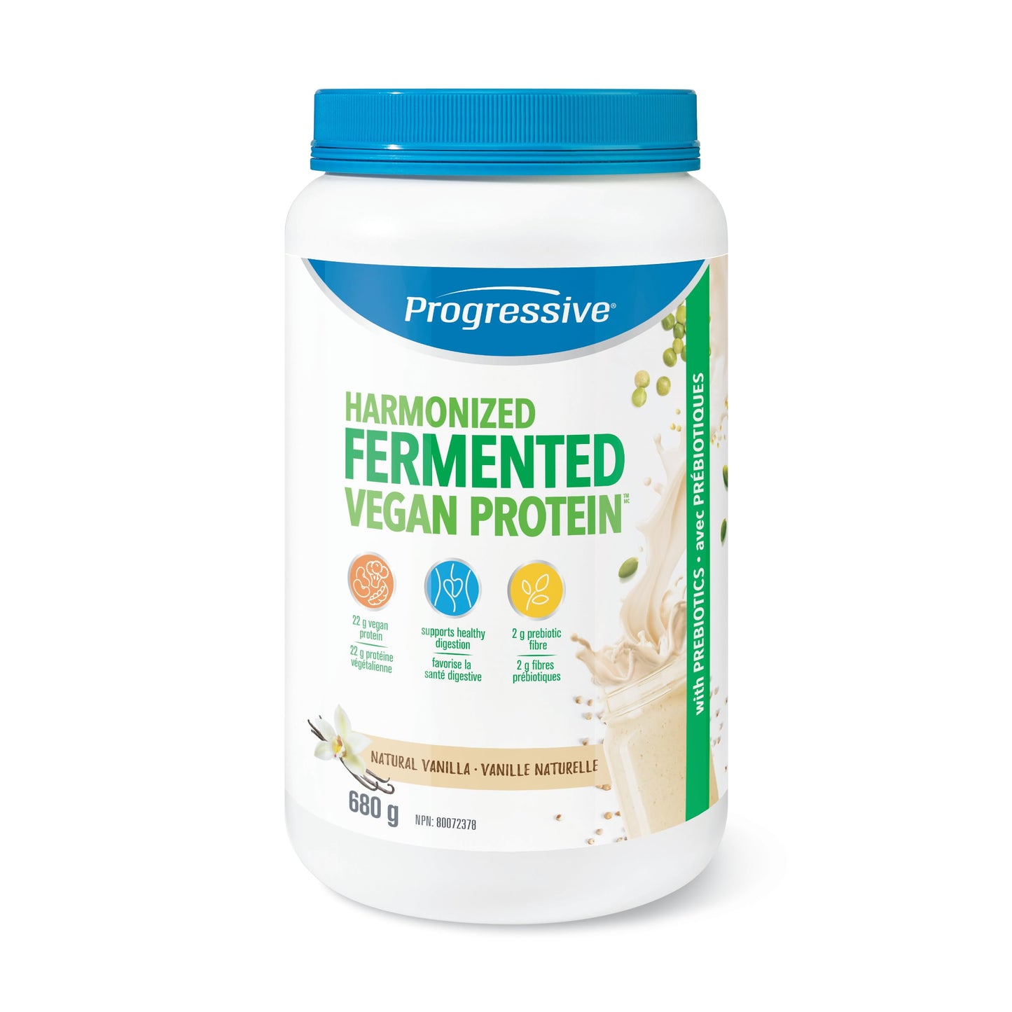 Progressive Harmonized Fermented Vegan Protein Powder Vanilla, Canadian Made 23 g Plant-Based Organic Non-GMO Protein with 2 g Fiber, Blend of 5 non-GMO Legumes, Grains and Seeds for Easy Digestion, 680 g Progressive