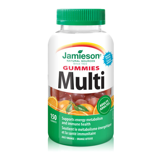 Jamieson Multivitamin Gummies for Adults Juicy Orange Flavour, Supports Immunity, Energy and Overall Health. With Zinc, Vitamin D3, and Biotin, Vegetarian, Non-GMO, No Gluten, Artificial Colours, Flavours or Preservatives, 150 Count - Available at All In One Marketplace Canada