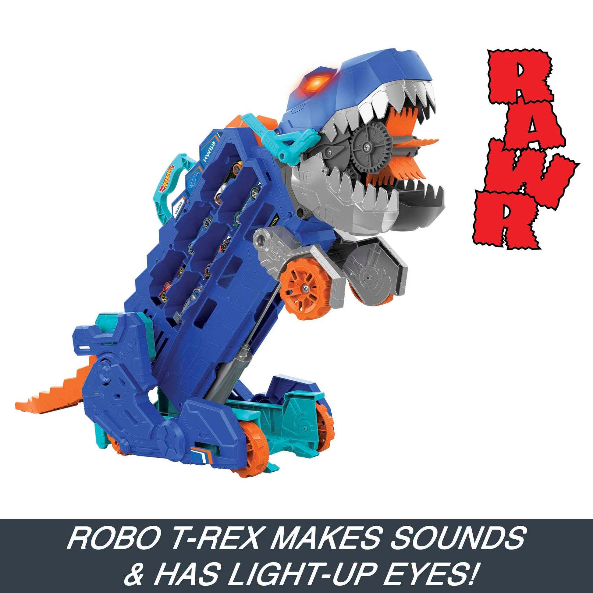 Hot Wheels City Toy Car Track Set, Ultimate T-Rex Transporter, Hauler Transforms into Stomping Dino with Race Track, from Netflix Series “Let’s Race” Hot Wheels