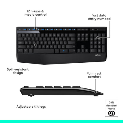 Logitech MK345 Full Size Wireless Keyboard and Mouse Combo - Black