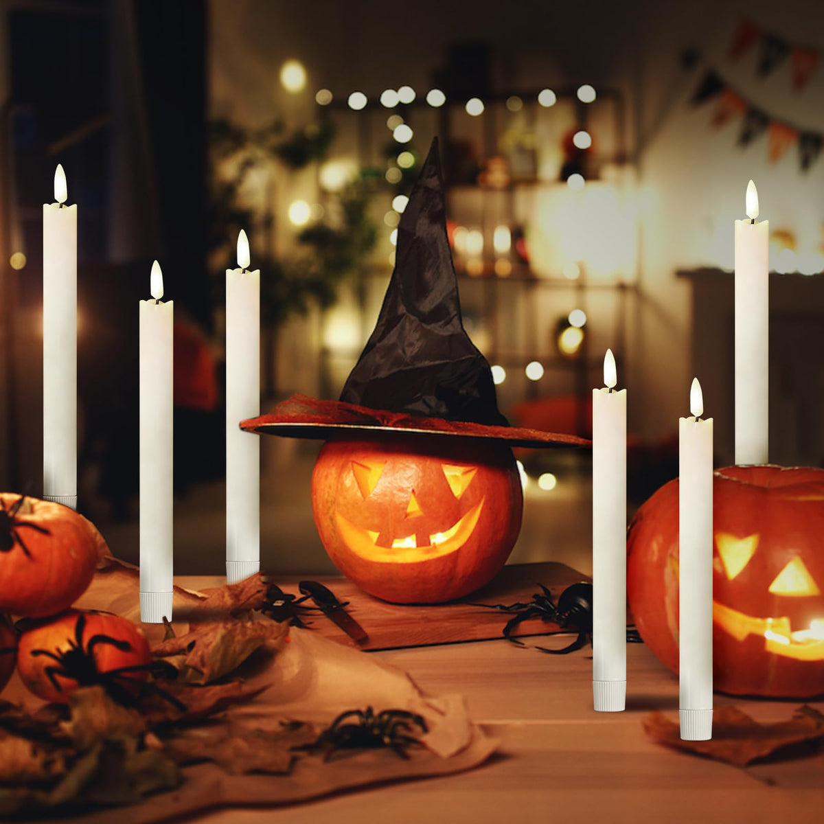 Tyawon Battery Operated Real Wax LED Flameless Taper Candles 10-Key Remote with Timer 9.4 inch Window Candles LED Flickering Warm Wick Christmas Home Wedding Decor (Pack of 6)-White 🍁 All In One Marketplace Canada