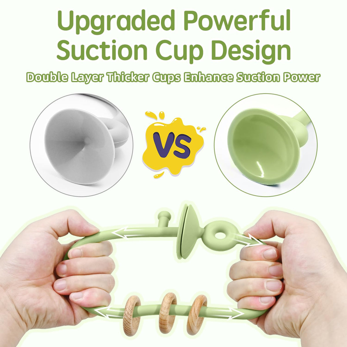 Baby Sensory Suction Toy for High Chair, Food-Grade Silicone Pull String with Wooden Loop, Montessori Educational Toy for Babies 6-24 Months, Fun Bath & Table Activity Gift for Easter Christmas, Green 🍁 All In One Marketplace Canada