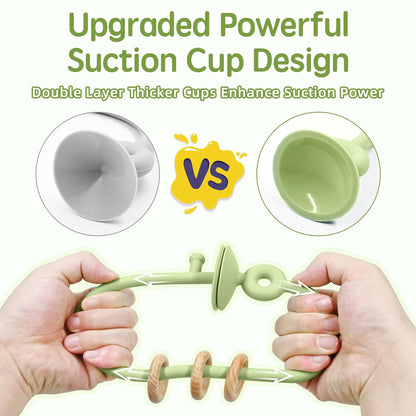 Baby Sensory Suction Toy for High Chair, Food-Grade Silicone Pull String with Wooden Loop, Montessori Educational Toy for Babies 6-24 Months, Fun Bath & Table Activity Gift for Easter Christmas, Green 🍁 All In One Marketplace Canada