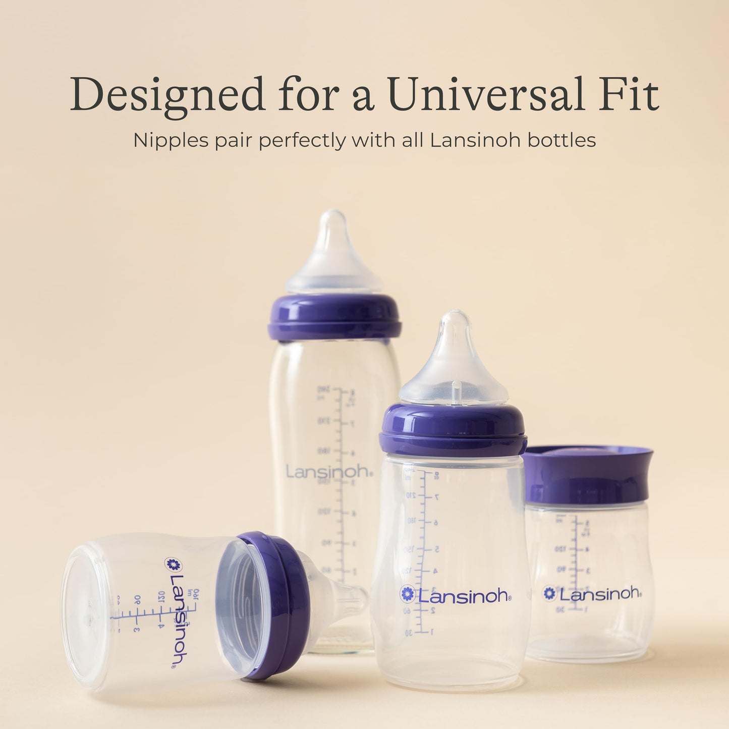 Lansinoh Anti-Colic Baby Bottles for Breastfeeding Babies, 240 ml (8 Ounces), 3 Count, Includes 3 Medium Flow Nipples, Size M
