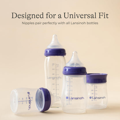 Lansinoh Anti-Colic Baby Bottles for Breastfeeding Babies, 240 ml (8 Ounces), 3 Count, Includes 3 Medium Flow Nipples, Size M