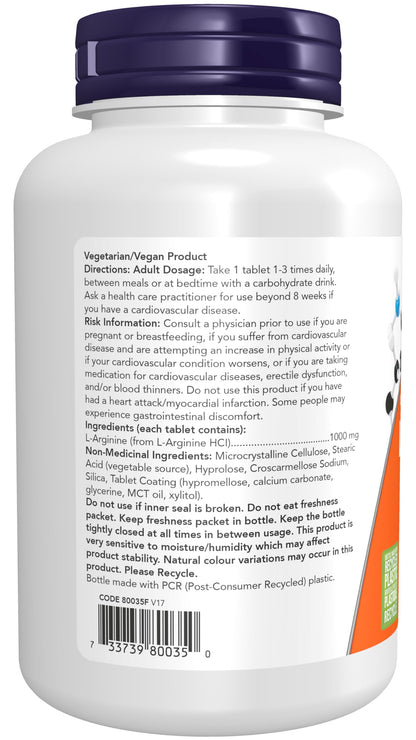 NOW Supplements, L-Arginine 1,000 mg, Nitric Oxide Precursor, Amino Acid, 120 Tablets - Available at All In One Marketplace Canada