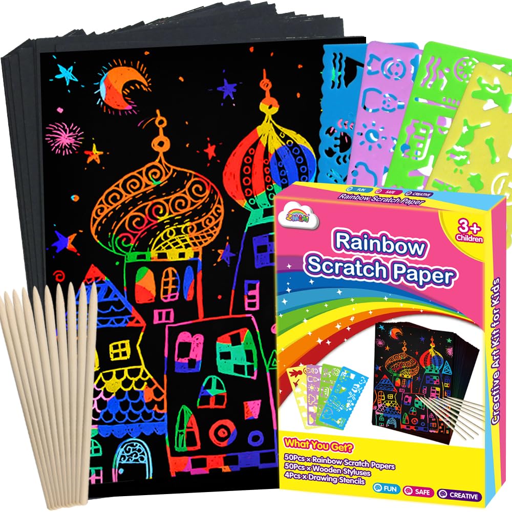 ZMLM 100PCS Rainbow Scratch Paper Art Gifts, Arts and Crafts for Kids Toys 🍁 All In One Marketplace Canada