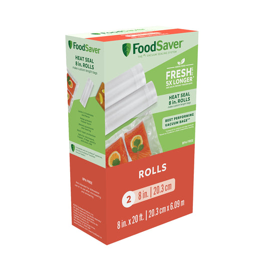 FoodSaver Vacuum Sealer Rolls for Custom Length Airtight Food Storage and Sous Vide Bags, BPA-Free, 8" x 20', 2 Pack - Available at All In One Marketplace Canada