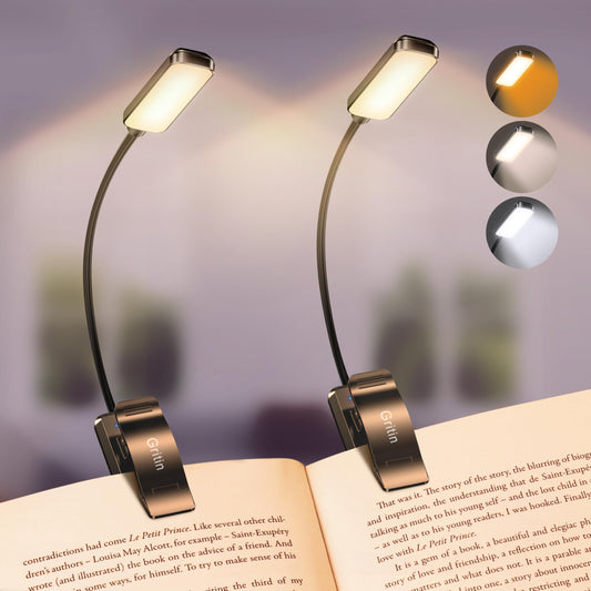 Gritin 9 LED Rechargeable Book Light for Reading in Bed-Eye Caring 3 Color Temperatures,Stepless Dimming Brightness,80 Hrs Runtime Small Lightweight Clip on Book Light for Reading,Studying-Black - Available at All In One Marketplace Canada