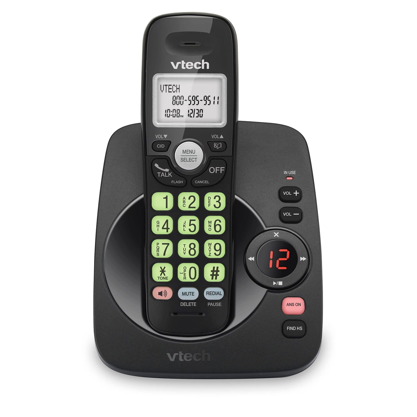VTech VG104-11 DECT 6.0 Cordless Phone for Home with Answering Machine, Blue-White Backlit Display, Backlit Buttons, Full Duplex Speakerphone, Caller ID/Call Waiting, Reliable 1000 ft Range (Black) 🍁 All In One Marketplace Canada