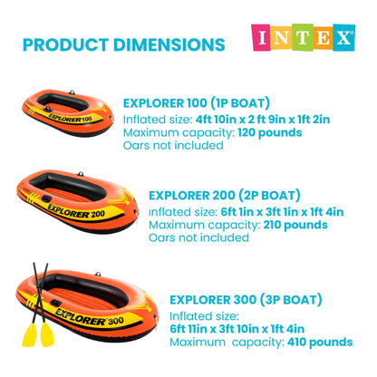 INTEX 58332EP Explorer 300 Inflatable Boat Set: Includes Deluxe Boat Oars and Mini Hand Pump – Dual Air Chambers – Grab Rope – 3-Person – 410lb Weight Capacity Intex